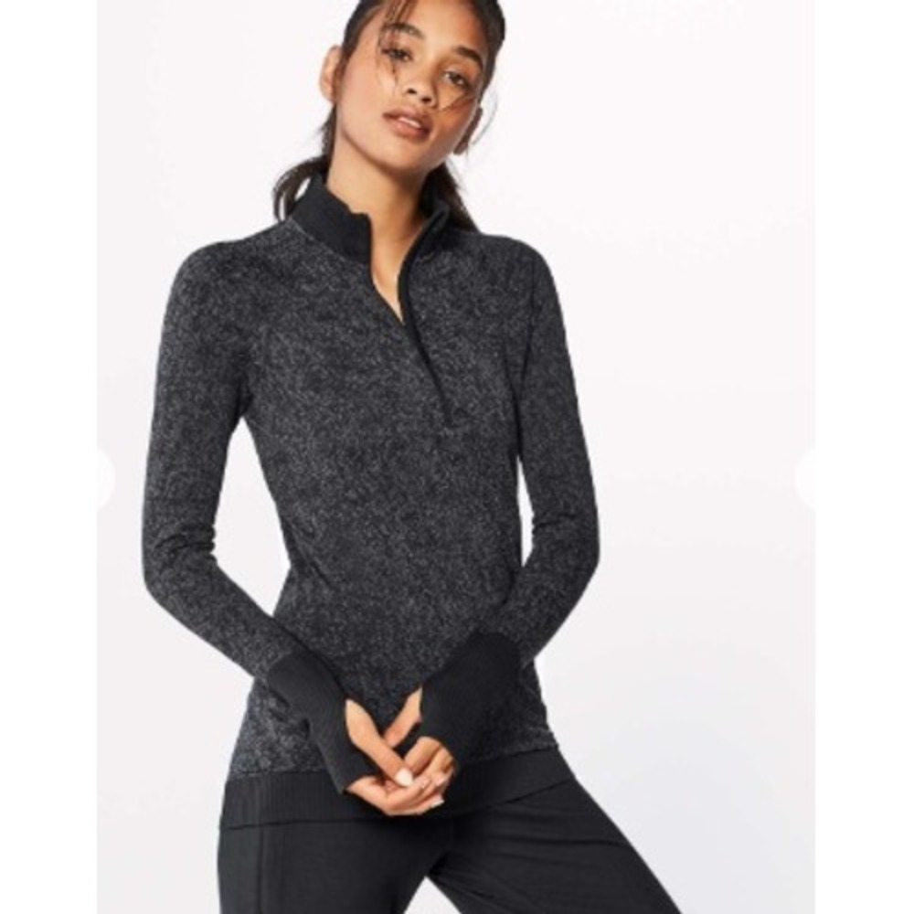 Lululemon Rest Less Gray Space Dye Quarter Zip Pullover Mock Neck Sweater